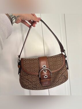 Vintage Y2K COACH Brown Signature Monogram Mini Soho Flap Shoulder Bag F12308